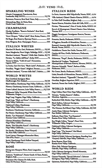 Vino Menu