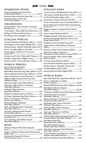 Vino Menu